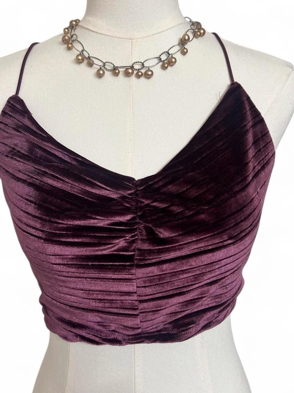 Dark plum purple velvet ruched crop tank top goth Victorian rave going out fall